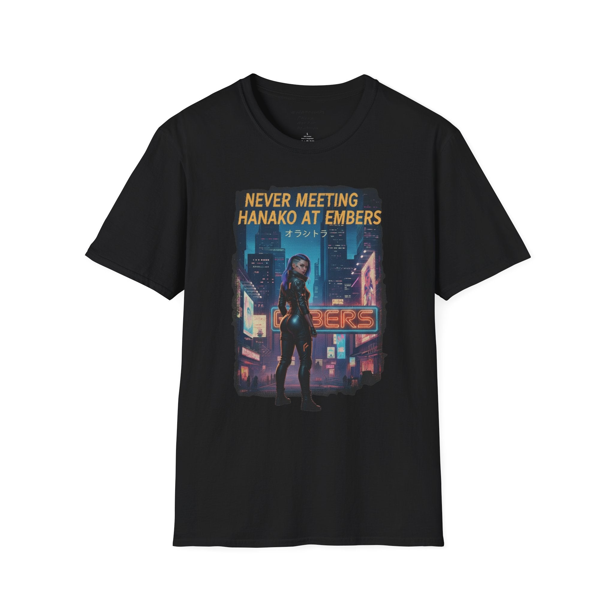 Never Meeting Hanako at Embers T-Shirt | Cyberpunk City Silhouette