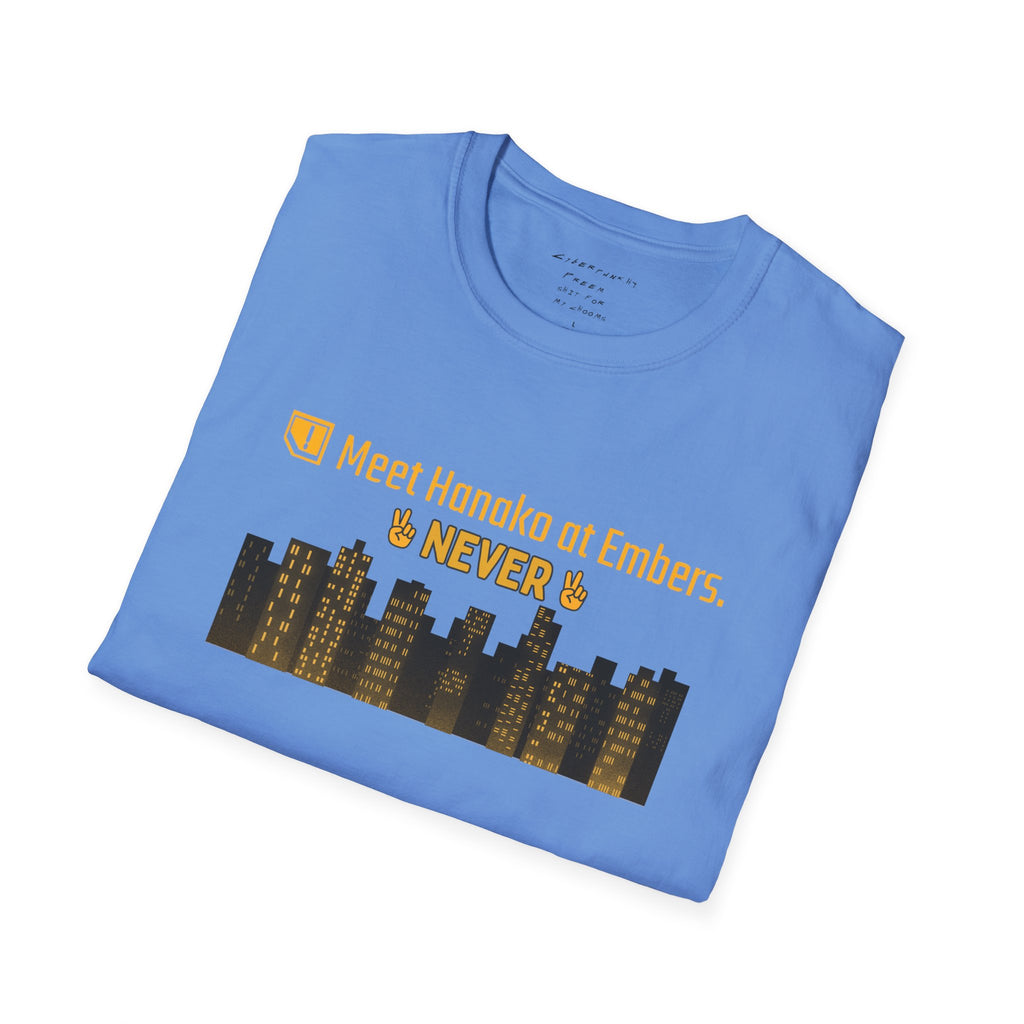 Meet Hanako at Embers Never T-Shirt | CyberpunkHQ Gear