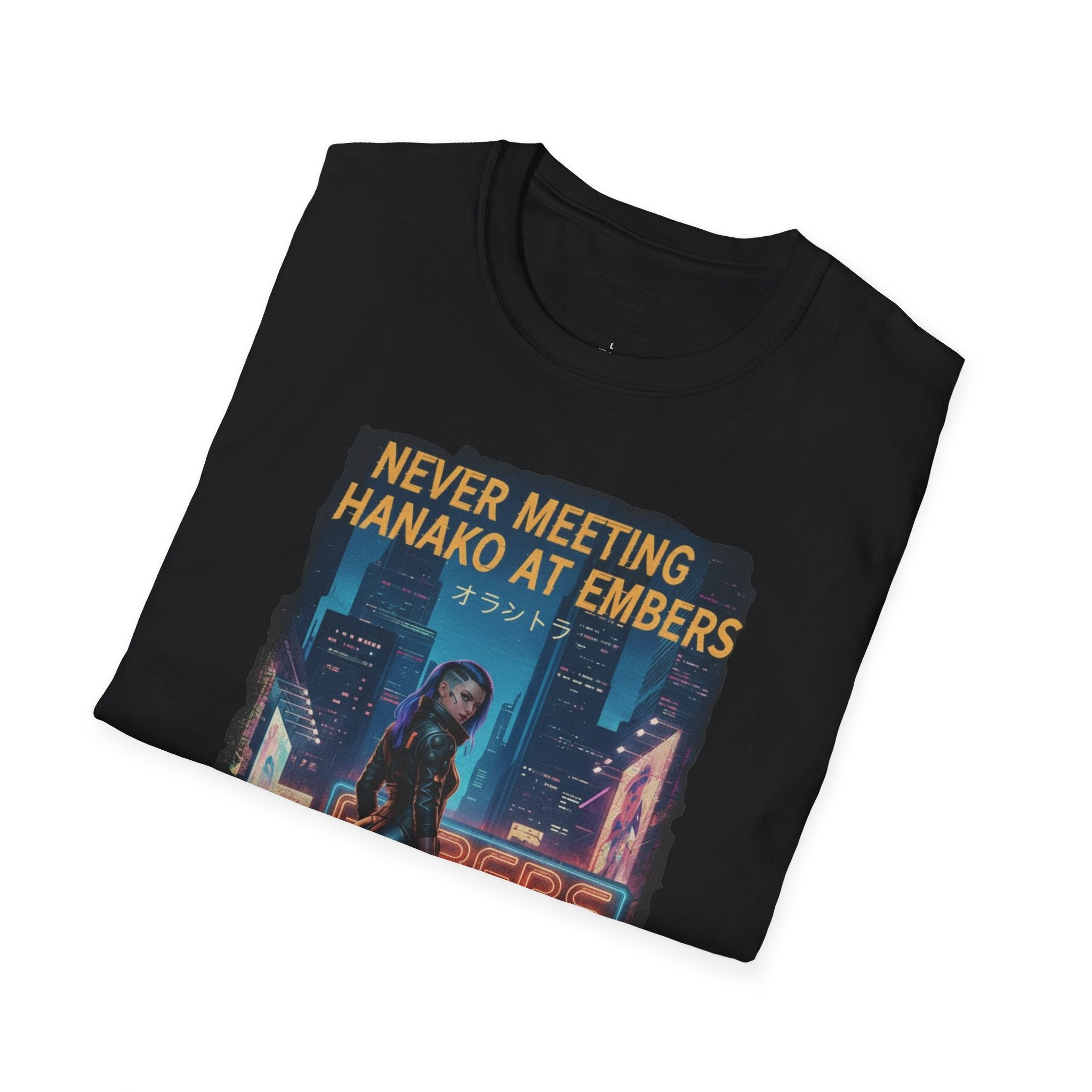 Never Meeting Hanako at Embers T-Shirt | Cyberpunk City Silhouette